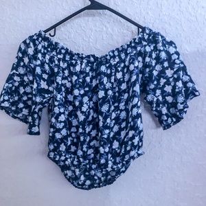 blue and white off the shoulders top